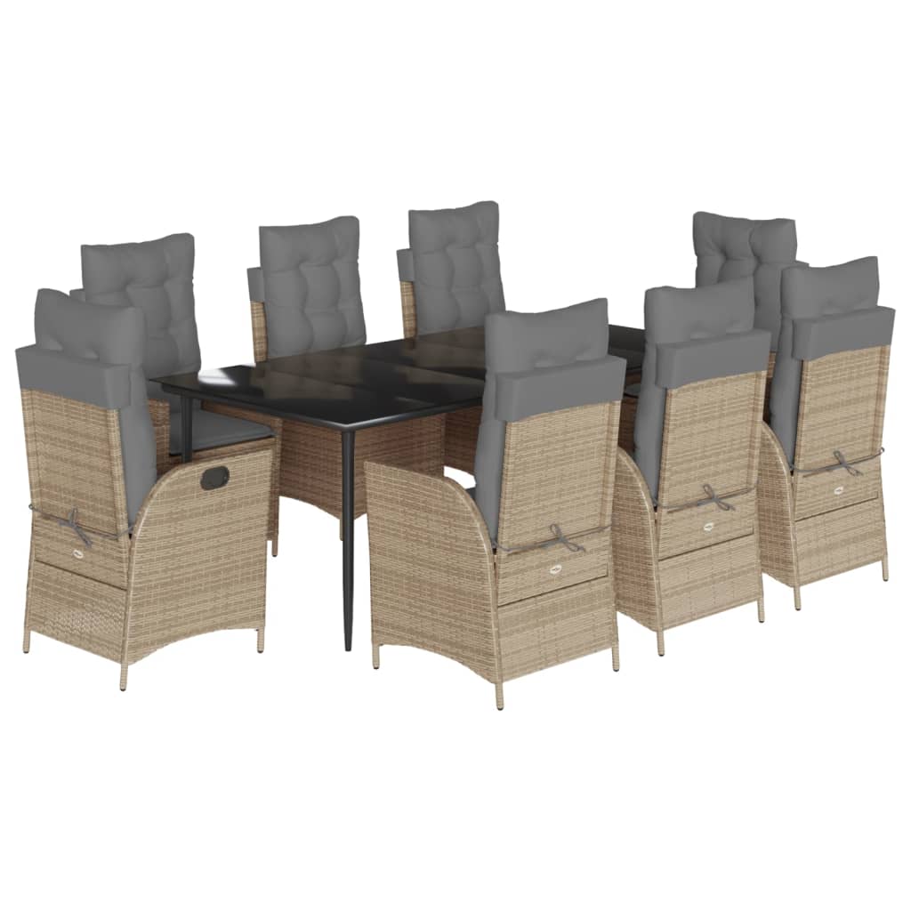 9-tlg. Garten-Essgruppe mit Kissen Beige Poly Rattan